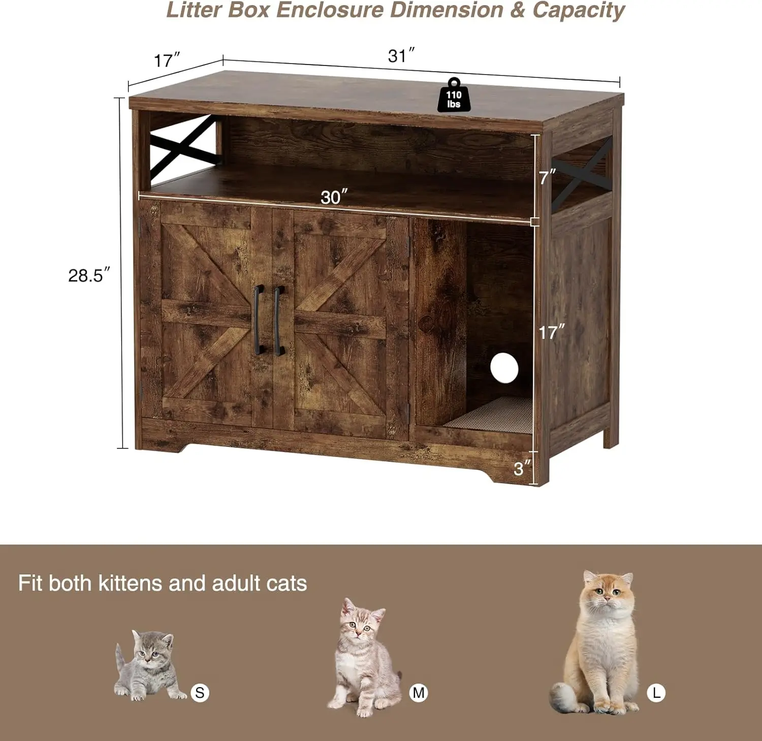 Vabches Cat Litter Box Enclosure Wood Indoor Cat House with Cat Scratch Pad&Storage Shelf&Doors Farmhouse Cat Cabinet Furniture Vabches Cat Litter Box Enclosure Wood Indoor Cat House with Cat Scratch Pad&Storage Shelf&Doors Farmhouse Cat Cabinet Furniture