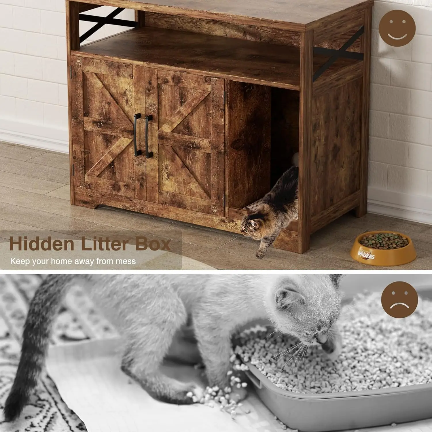 Vabches Cat Litter Box Enclosure Wood Indoor Cat House with Cat Scratch Pad&Storage Shelf&Doors Farmhouse Cat Cabinet Furniture Vabches Cat Litter Box Enclosure Wood Indoor Cat House with Cat Scratch Pad&Storage Shelf&Doors Farmhouse Cat Cabinet Furniture