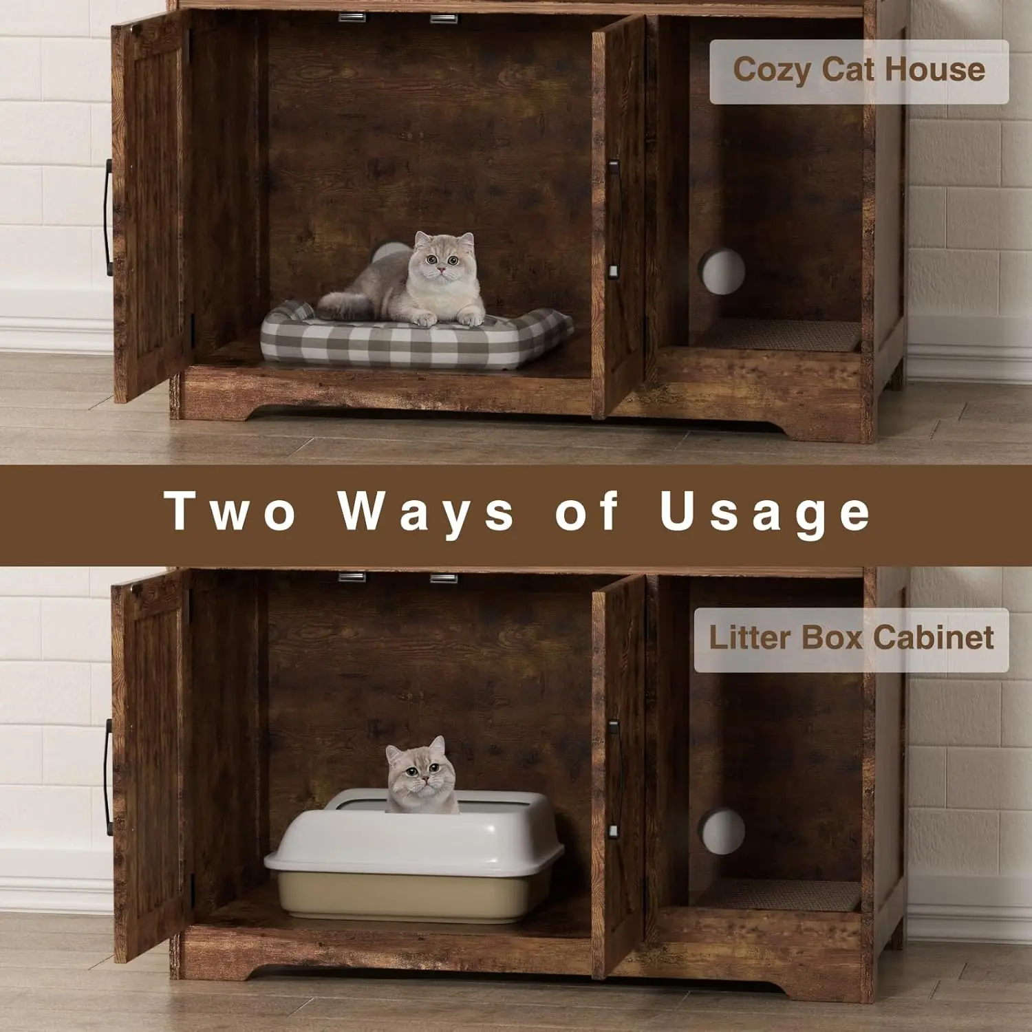 Vabches Cat Litter Box Enclosure Wood Indoor Cat House with Cat Scratch Pad&Storage Shelf&Doors Farmhouse Cat Cabinet Furniture Vabches Cat Litter Box Enclosure Wood Indoor Cat House with Cat Scratch Pad&Storage Shelf&Doors Farmhouse Cat Cabinet Furniture