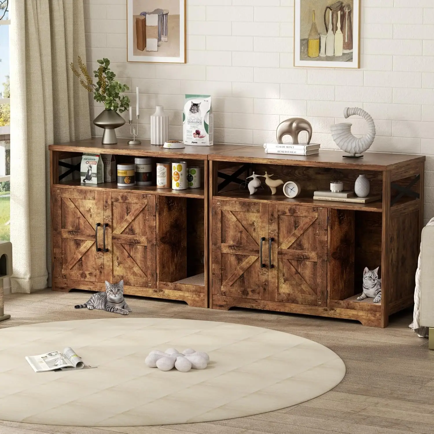 Vabches Cat Litter Box Enclosure Wood Indoor Cat House with Cat Scratch Pad&Storage Shelf&Doors Farmhouse Cat Cabinet Furniture Vabches Cat Litter Box Enclosure Wood Indoor Cat House with Cat Scratch Pad&Storage Shelf&Doors Farmhouse Cat Cabinet Furniture