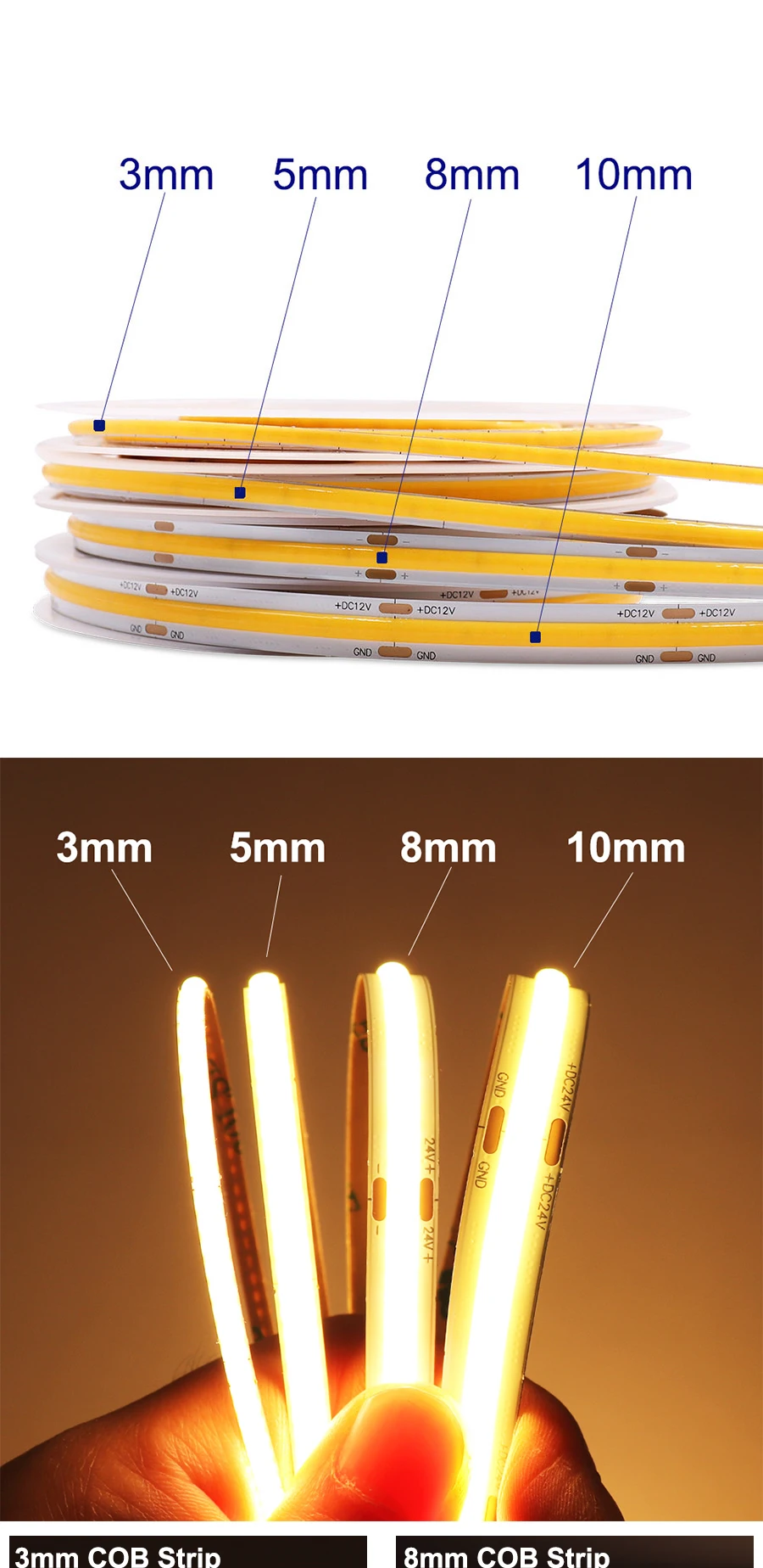 FOB COB LED Strip 12V 24V DC RA90 Flexible High Bright Tape LED 3mm 5mm 8mm 10mm Light Bar Ice Blue White Red Green Pink Yellow FOB COB LED Strip 12V 24V DC RA90 Flexible High Bright Tape LED 3mm 5mm 8mm 10mm Light Bar Ice Blue White Red Green Pink Yellow