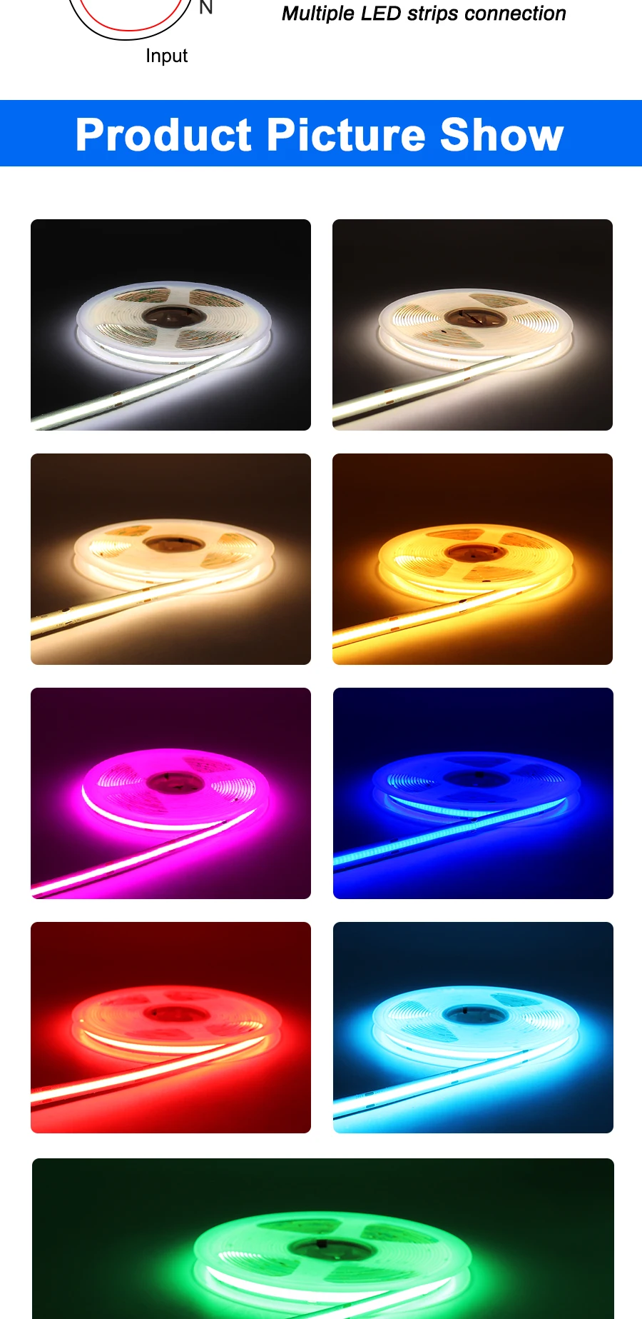 FOB COB LED Strip 12V 24V DC RA90 Flexible High Bright Tape LED 3mm 5mm 8mm 10mm Light Bar Ice Blue White Red Green Pink Yellow FOB COB LED Strip 12V 24V DC RA90 Flexible High Bright Tape LED 3mm 5mm 8mm 10mm Light Bar Ice Blue White Red Green Pink Yellow