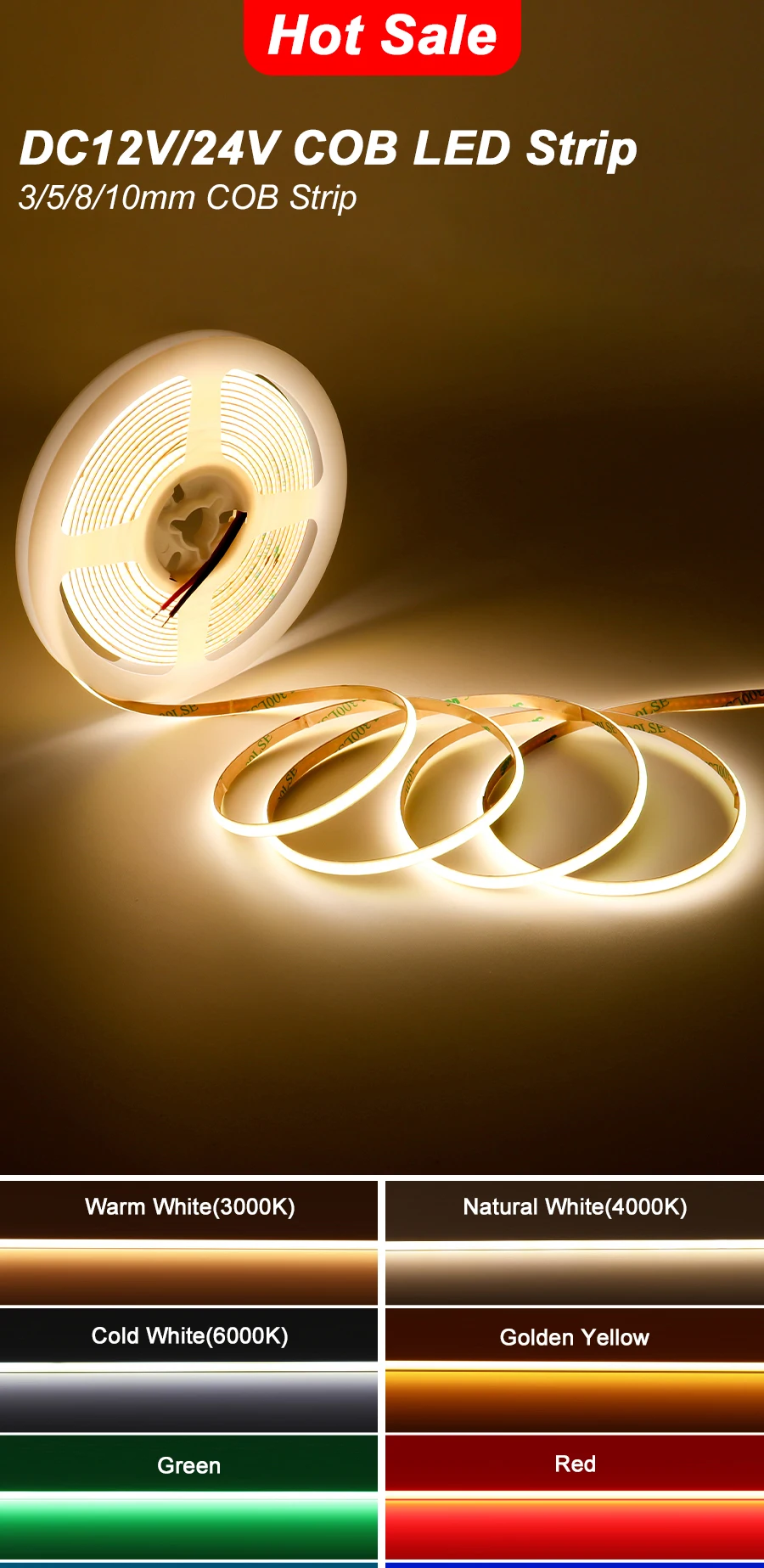 FOB COB LED Strip 12V 24V DC RA90 Flexible High Bright Tape LED 3mm 5mm 8mm 10mm Light Bar Ice Blue White Red Green Pink Yellow FOB COB LED Strip 12V 24V DC RA90 Flexible High Bright Tape LED 3mm 5mm 8mm 10mm Light Bar Ice Blue White Red Green Pink Yellow