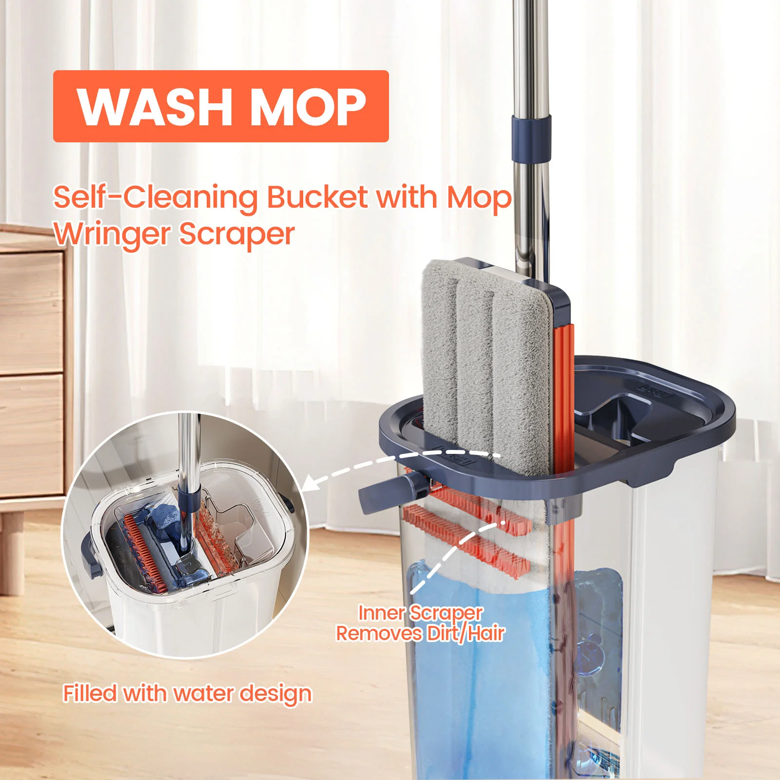 Floor washing mop,, Mop Buckets Separate Clean and Dirty Water,with Bucket Hand Free Lazy Cleaning Mop House Cleaning Floor washing mop,, Mop Buckets Separate Clean and Dirty Water,with Bucket Hand Free Lazy Cleaning Mop House Cleaning