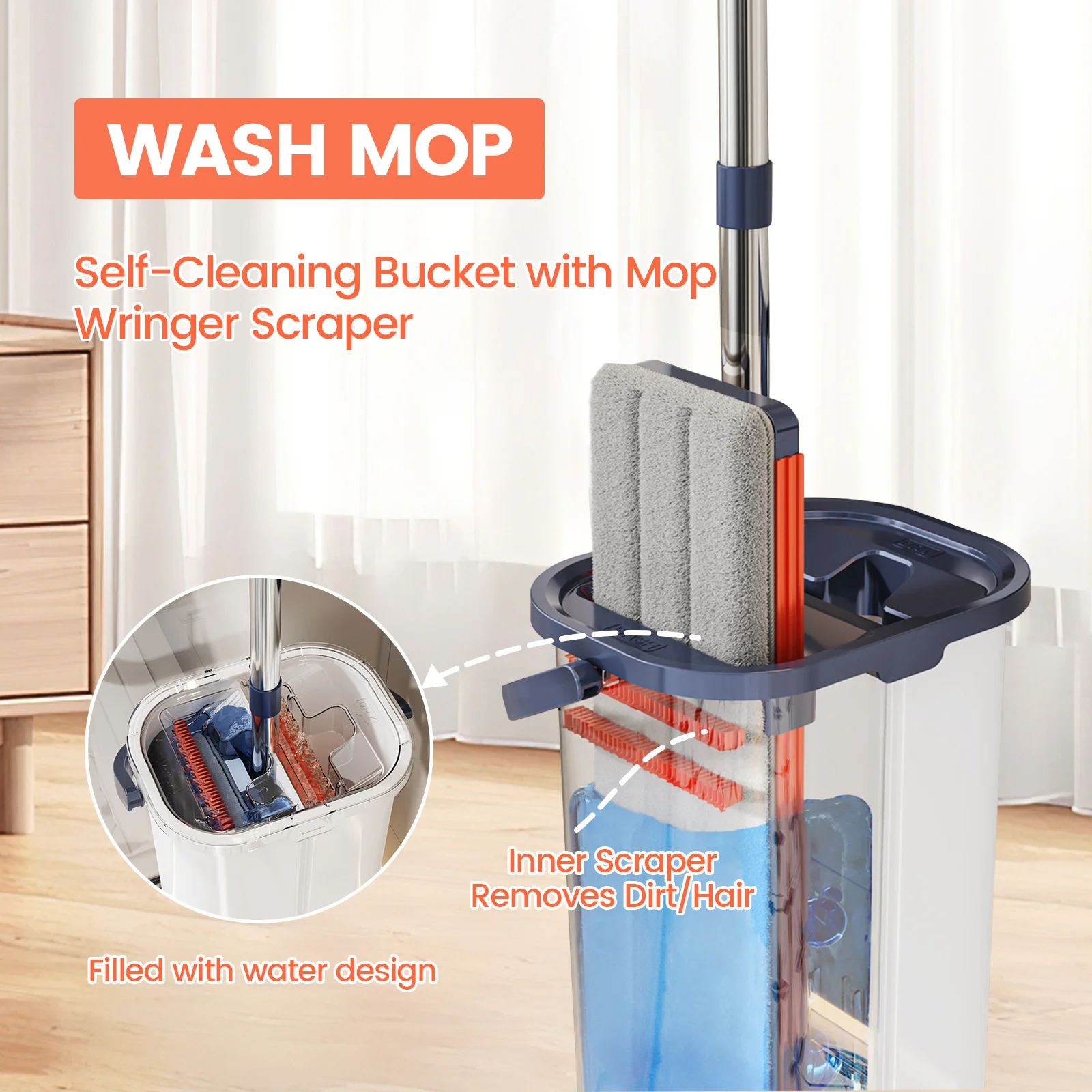 Floor washing mop,, Mop Buckets Separate Clean and Dirty Water,with Bucket Hand Free Lazy Cleaning Mop House Cleaning Floor washing mop,, Mop Buckets Separate Clean and Dirty Water,with Bucket Hand Free Lazy Cleaning Mop House Cleaning